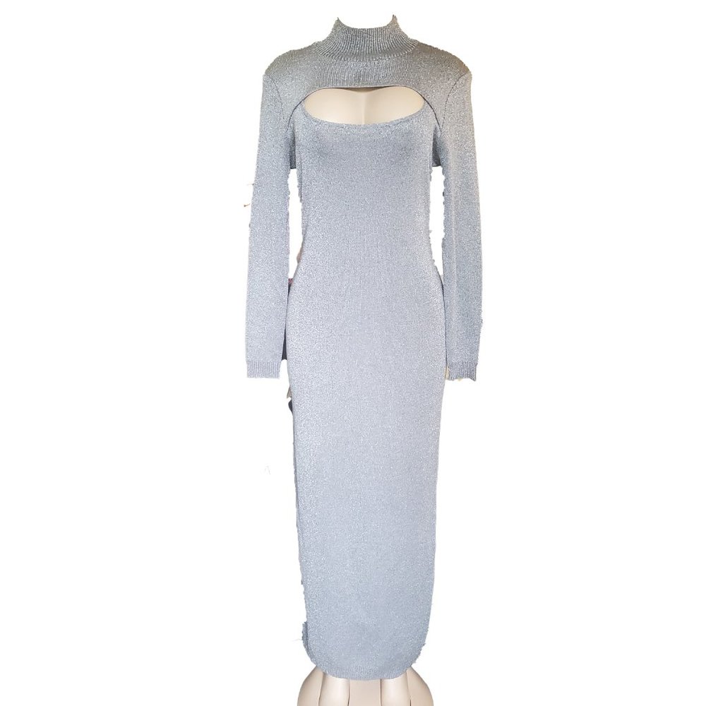 Adrianne Papell Long Grey Shimmer Evening …